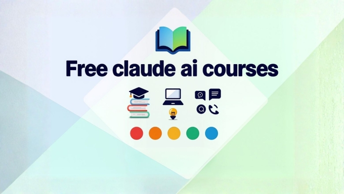 Graphic promoting free Claude AI courses with education and technology icons