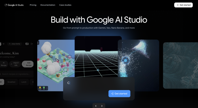 The Google AI Studio landing page featuring the headline 