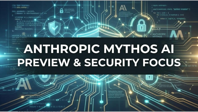 High-tech infographic banner. Centered white text on a dark band reads 