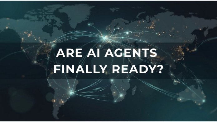 Global news banner reading “Are AI Agents Finally Ready?” over a connected digital world map background
