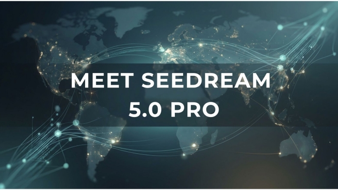 Global news banner reading “Meet Seedream 5.0 Pro” over a connected digital world map background