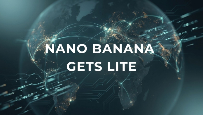 Global news banner reading “Nano Banana Gets Lite” over a connected digital globe background