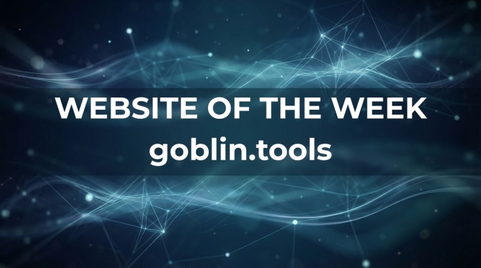 Website of the Week banner featuring Goblin Tools on an abstract digital network background